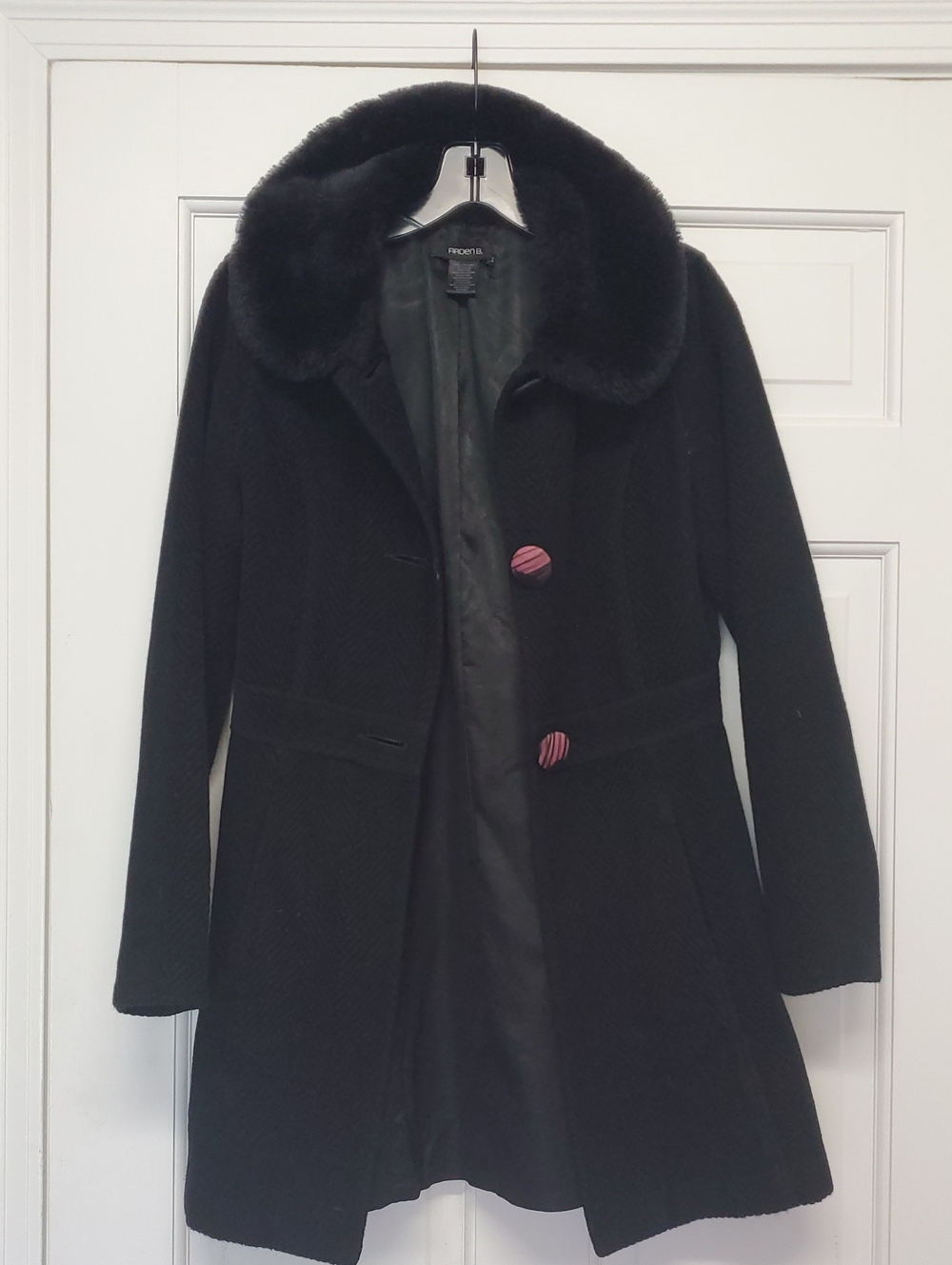 ARDEN B Black Pea Coat with Faux Fur Collar XS
